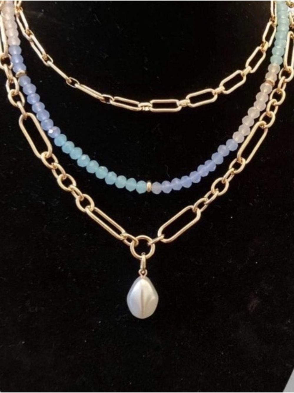Bohemian vibes Blue Beaded Necklace by 0N 34th multi layer all in one. Statement